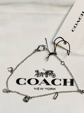 Coach Charm Bracelet Silver NWT & Coach Jewelry Drawstring Protective Dust Bag